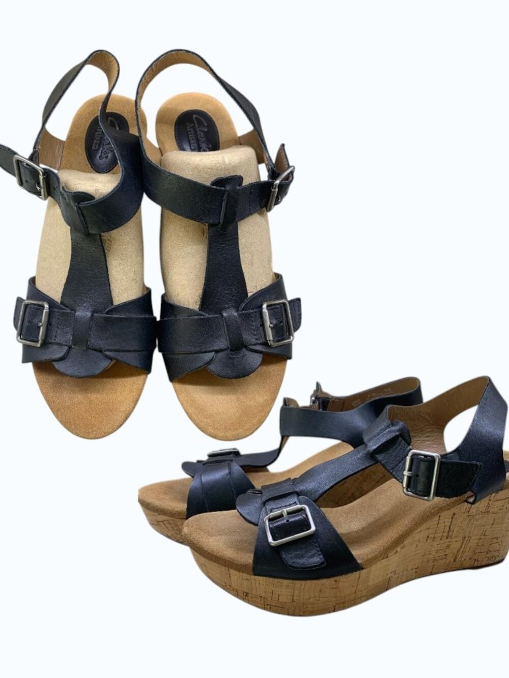Clarks Wedge Sandals Artisan Black / Cork 9.5M